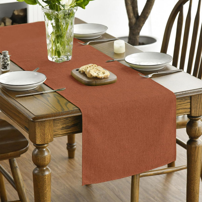 Rusty Orange Autumn Table Runner 40x180 cm | Seasonal Fall Machine Washable Kitchen Dining Table Decoration for Home Party Decor