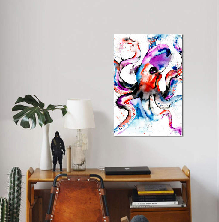 « octopus » par lisa whitehouse, impression sur toile, H 12 po x l 8 po x P 0,75 po, Pas de tapis, Toile tendue