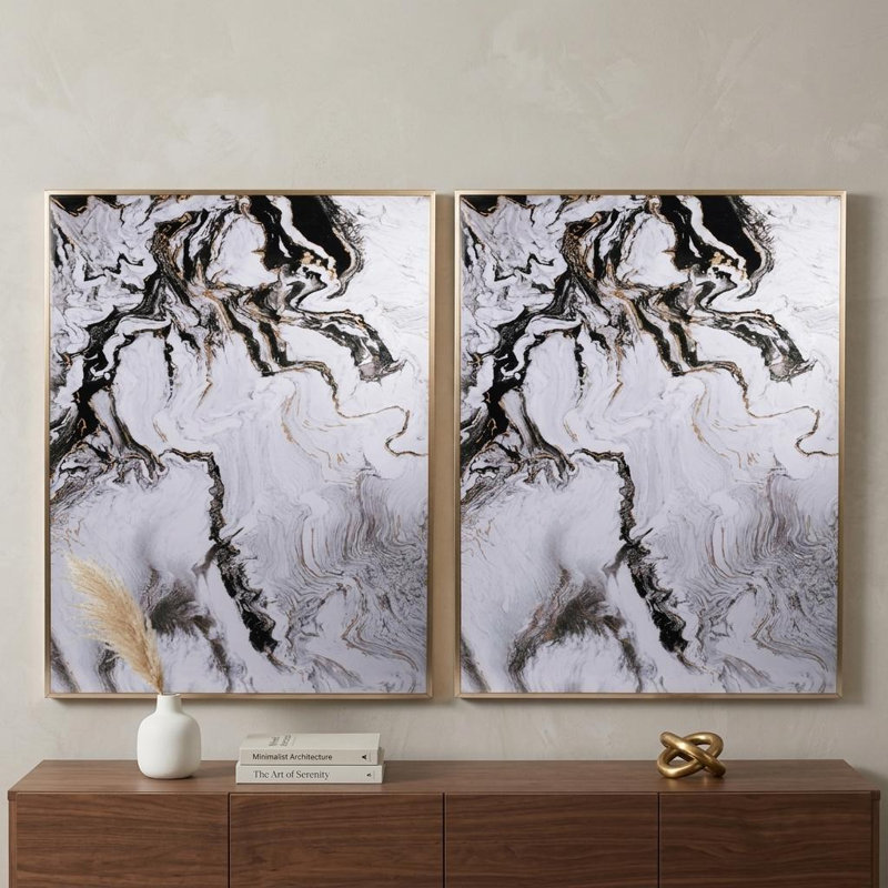 Set of Two White Framed Art
