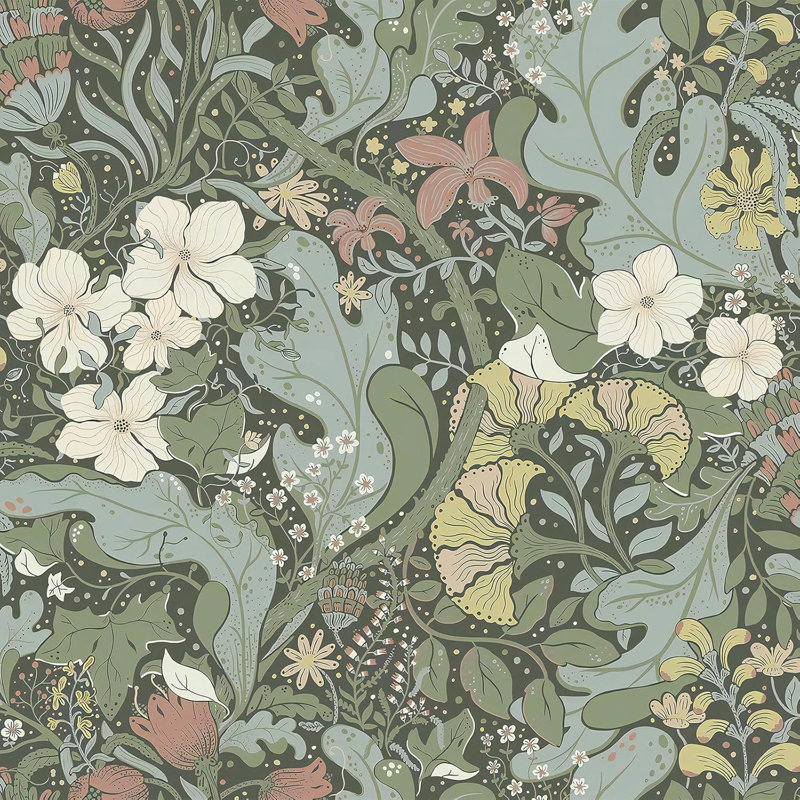 Green Floral Peel & Stick Wallpaper - Waterproof Botanical Design for Walls & Furniture