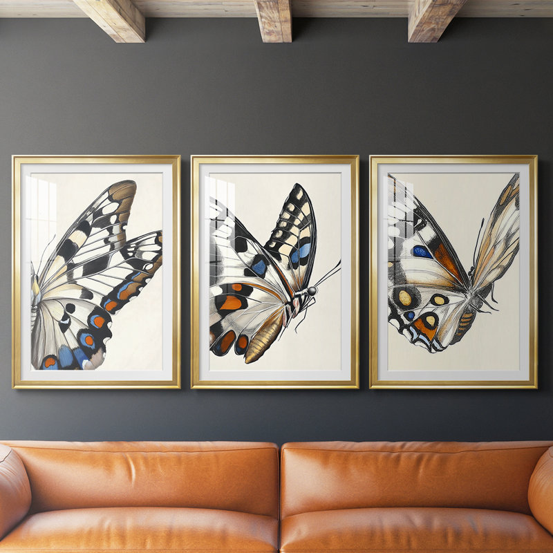 ANIMALS Series CECXLIX - Impression encadrée sur mesure de qualité supérieure - 3 pièces, H 27 po x l 57 po, Doré