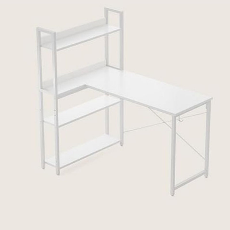 47 Inch Reversible L Shaped Desk with Bookshelf, White