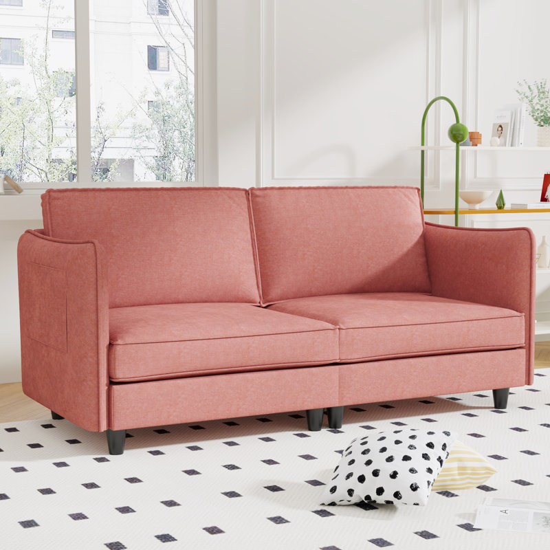 Canapé 2 places en tissu rouge, style milieu du siècle, 190 cm, structure en bois massif, ressorts ensachés, idéal pour une chambre ou un petit bureau, montage facile et rapide, tissu moderne, confortable et respirant, parfait pour un appartement.