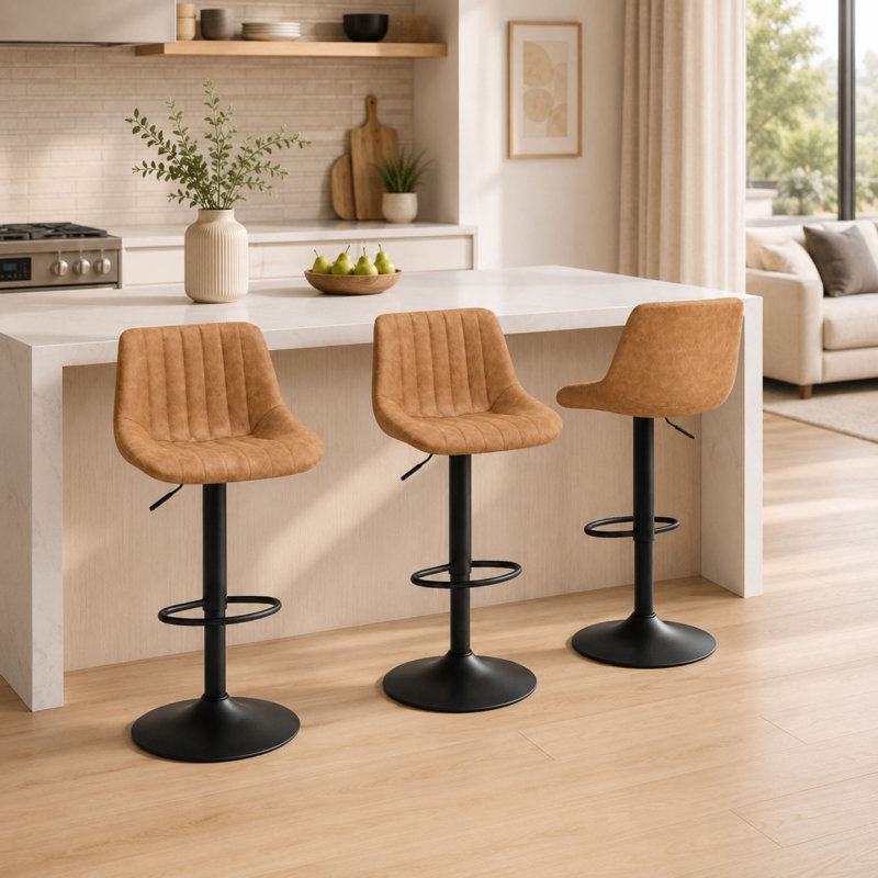  Ensemble de 3 tabourets pivotants à hauteur réglable avec dossier, Siège noir / cadre noir, 3