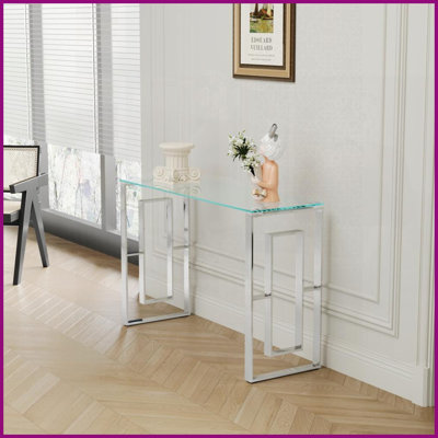 Acier inoxydable minimaliste Table basse en verre transparent pour le salon - peu encombrante, facile à nettoyer et amp; Durable