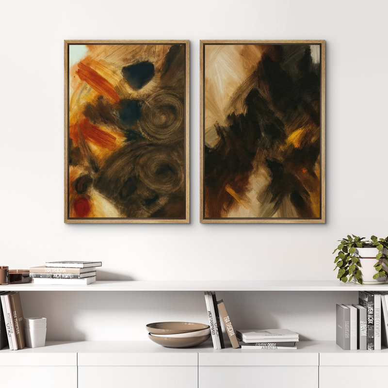 Art mural abstrait, ensemble de 2 reproductions d'art encadrées sur toile, H 36 po x l 48 po, Naturel