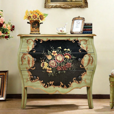 Rustic Vintage Hand-Painted 3-Drawer Accent Chest
