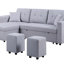 Canapé-lit modulaire réversible en lin 93 po gris clair avec méridienne de rangement et 2 tabourets