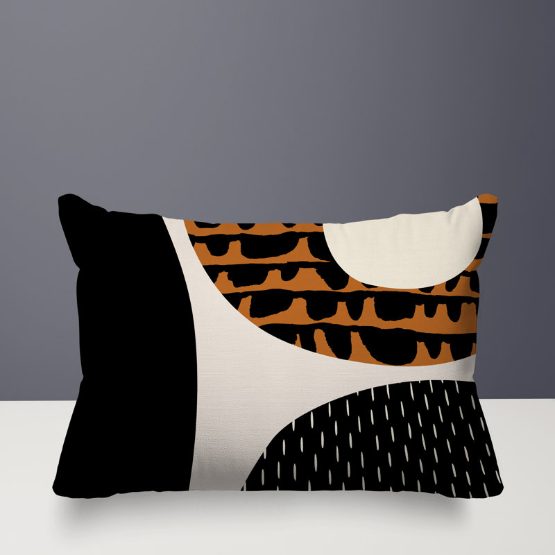 Coussin lombaire réversible intérieur / extérieur Vikka, H 14 po x l 20 po, Orange brûlé / noir / blanc cassé