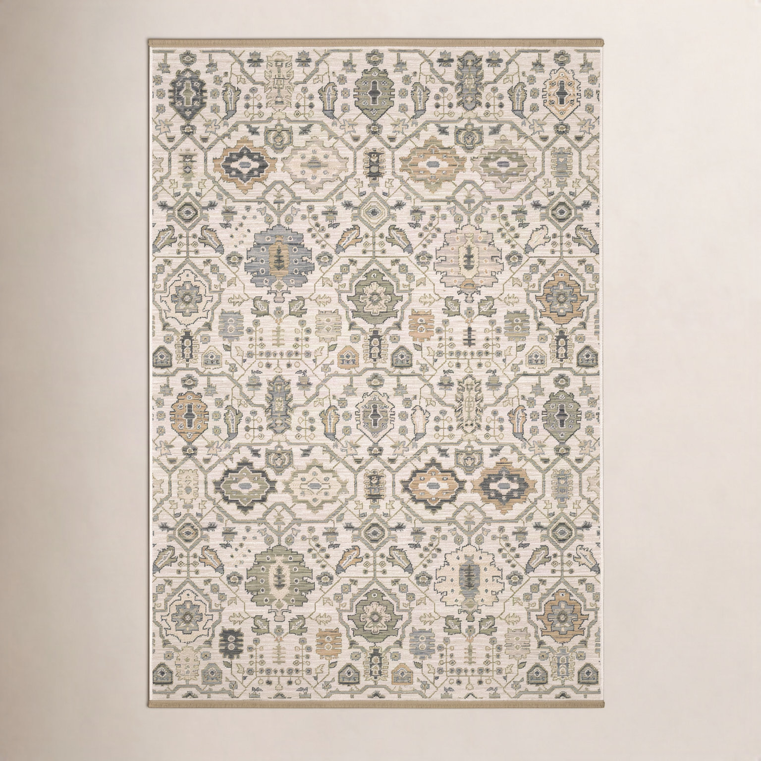 Abena Ivory Gold Oriental Wool Rug, Rectangle 7'10" x 10'10"