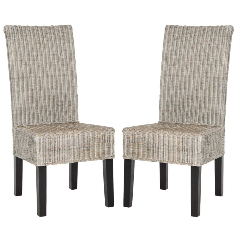Antique Grey Rattan and Cane Dining Side Chair Set