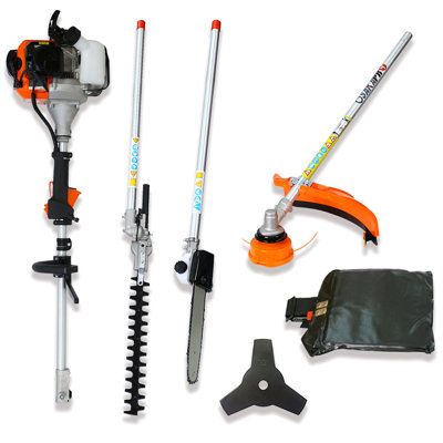 4 In 1 Multi-Functional Trimming Tool, 56CC 2-Cycle Garden Tool System With Gas Pole Saw, Hedge Trimmer, Grass Trimmer And Brush Cutter EPA Compliant