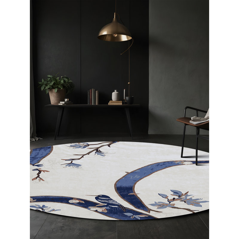 Machine Washable Gray Area Rug, Round 4'