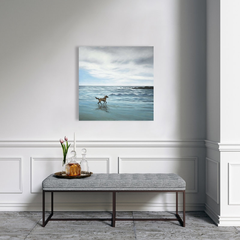 Chien sur la plage, toile de fond - animaux de compagnie décoratifs muraux, H 24 po x l 24 po