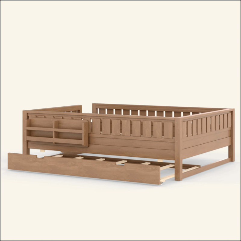 Lit avec bibliothèque intégrée et petit escalier, rails de sécurité de haute qualité et lit gigogne, Twin, Beige