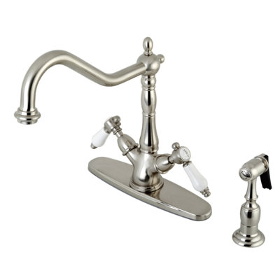 Kingston Brass Bel-Air Two-Handle 2-or-4 Hole Deck Mount Kitchen Faucet with Brass Sprayer