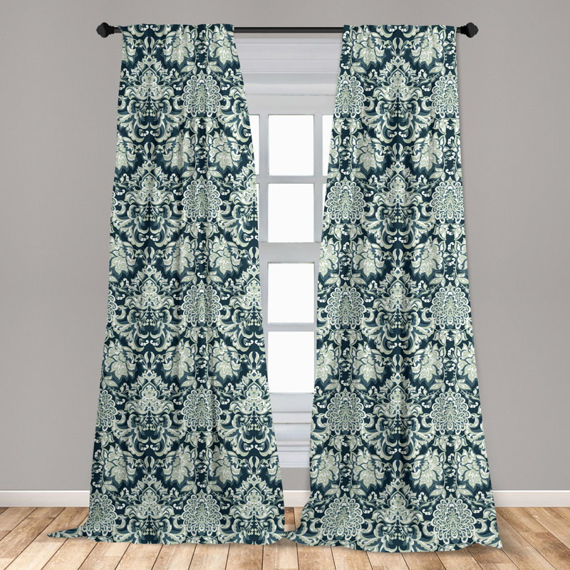 Victorian Blue Polyester Room Darkening Curtain Panels, 28" x 84"