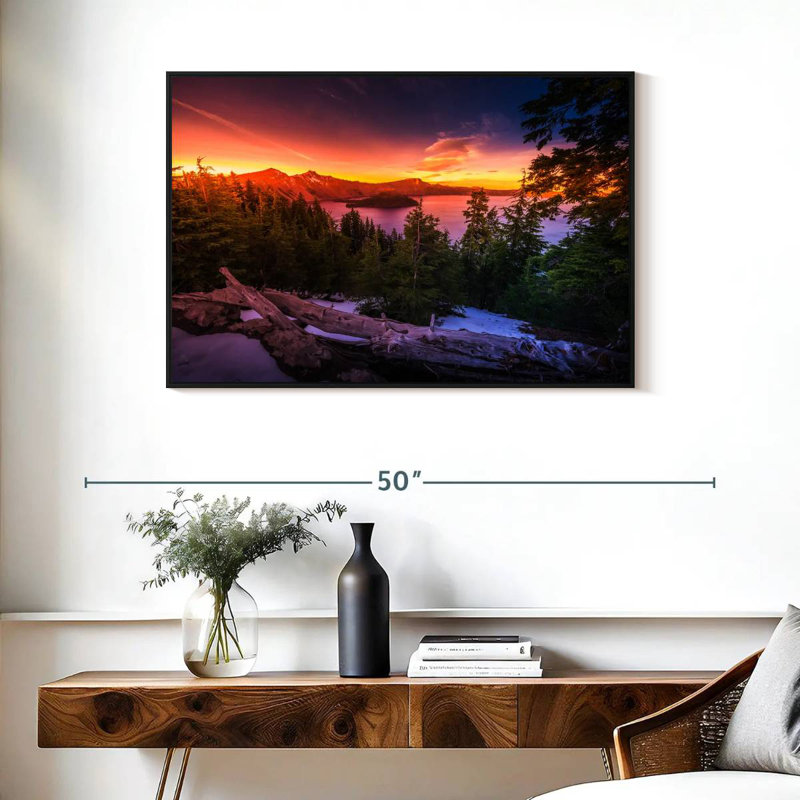 Majestic Crater Lake Sunset, Cadre flottant noir, 37 po x 25 po