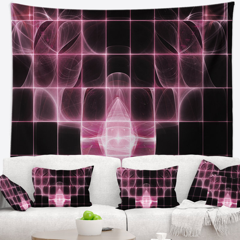 Contour abstrait de chauve-souris rose sur tapisserie Radar, H 32 po x l 39 po