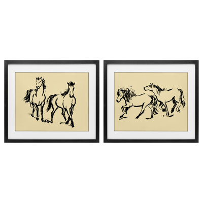 «Gestured Horses in Motion», ensemble de 2 reproductions encadrées sous verre, par Victoria Barnes