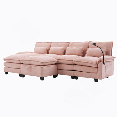 Canapé modulaire en forme de U de 106 po UNI US WIN, revêtement en chenille, structure en bois massif, structure en bois massif, conception modulaire avec repose-pieds et coussins