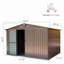 Remise d'extérieur en métal 10 pi x 8 pi - Construction, imperméable, verrouillable, double porte brune pour outils de jardin imperméable, antirouille avec jardin ventilé, pelouse, cour