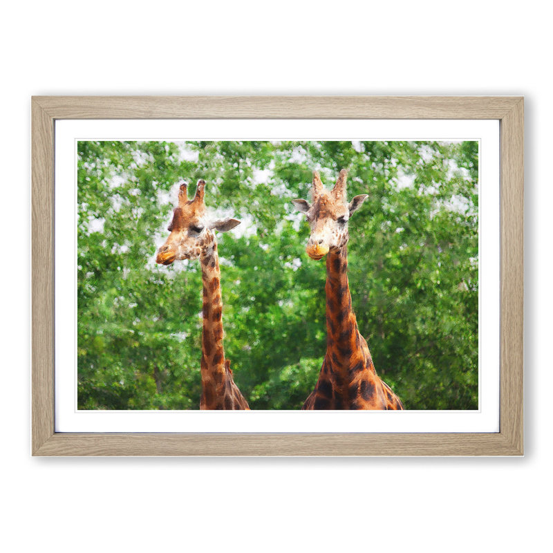 Two Giraffes Vol.2 - Picture Frame Painting, 27cm H x 36cm W x 2cm D, Oak Framed