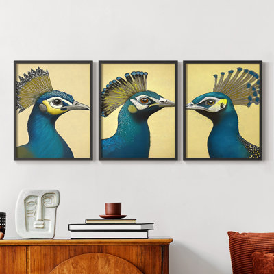 Aviary Study  Series  CXV  -Set Of 3 Framed Giclee Prints -Ready to Hang