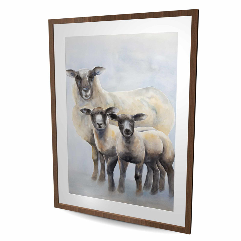 Famille de moutons - reproduction encadrée matte pour décor animal de ferme