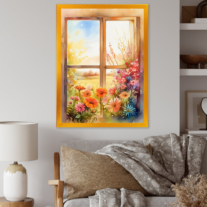 Fenêtre Nasharn de fleurs florales V, H 20 po x l 12 po x P 1 po, Encadrement doré