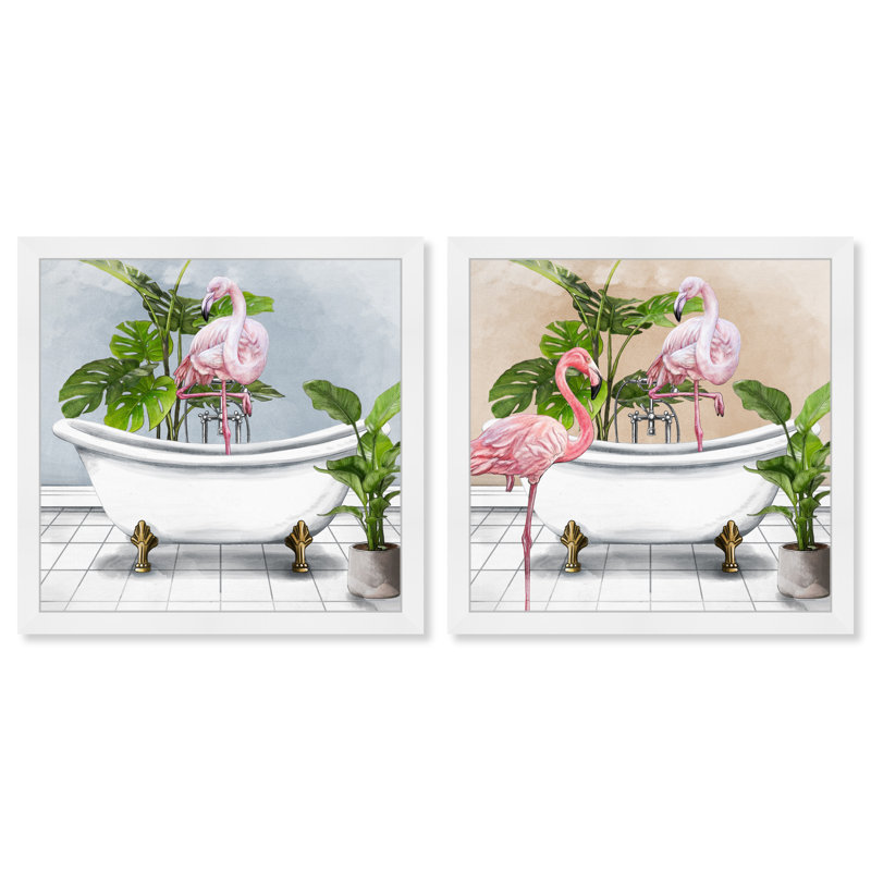 «Bathaign Flamingo», ensemble de 2 impressions encadrées, H 42 po x l 84 po