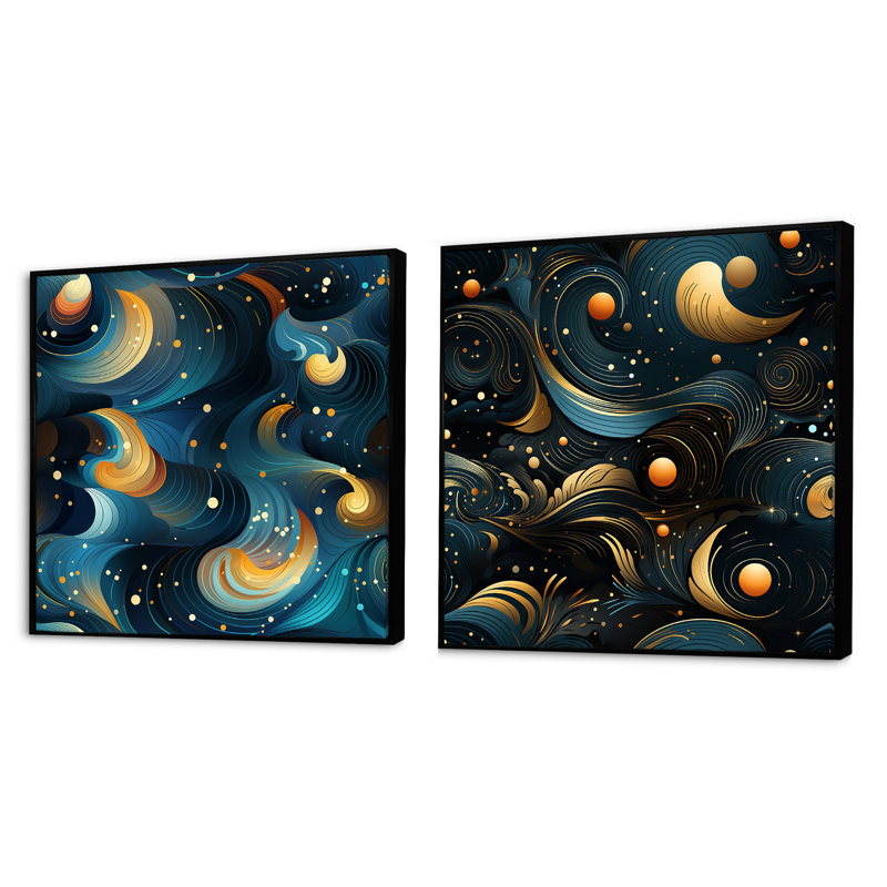 Coserza - Ensemble de 2 collages abstraits carrés, Cadre flottant noir, H 16 po x l 33 po