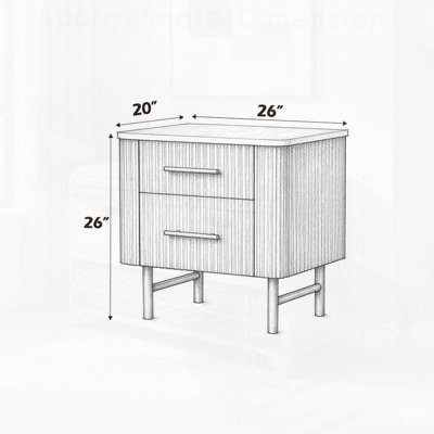 Averia Espresso 2-Drawer Nightstand with Durable Marble Top and Elegant Fluted Paneling, Perfect for Modern Bedrooms
