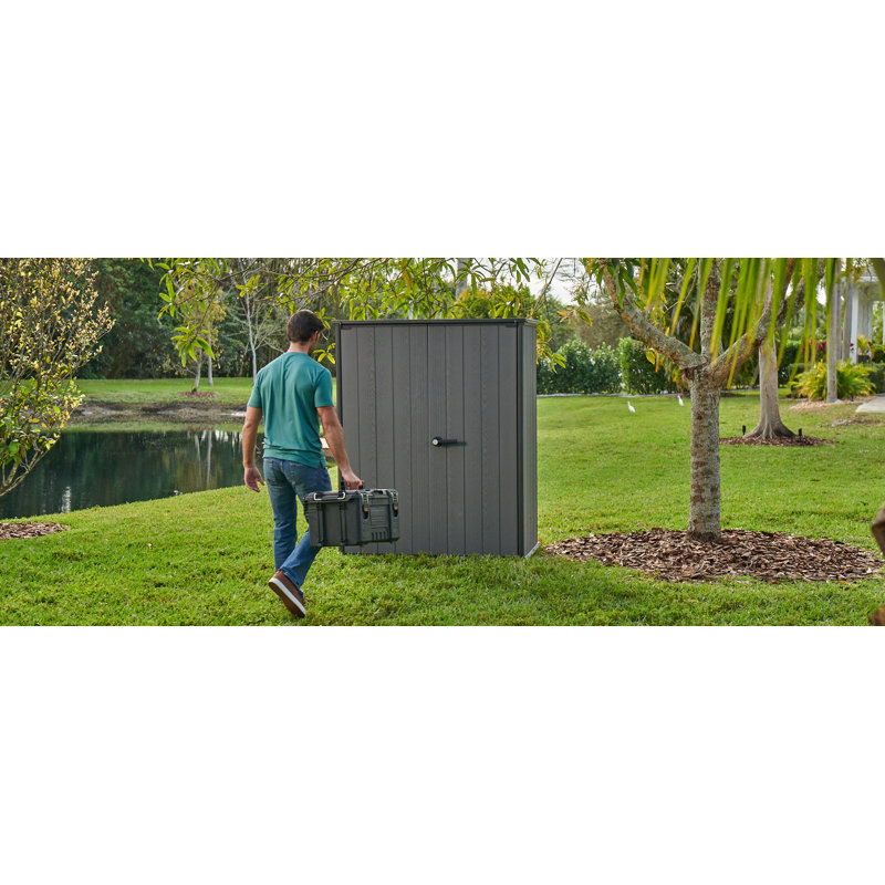 Gray Resin Vertical Outdoor Storage Shed with Double Doors