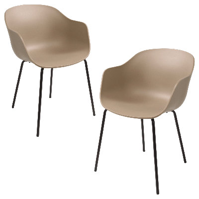 Curve-K ML Indoor/Outdoor Dining Armchairs Arm Chairs w/ Glass Fiber-Reinforced Polypropylene Shell & Black Powder-Coated Steel Legs (Set of 2)