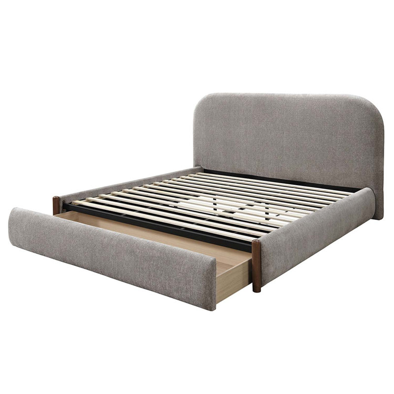 Grand lit Orane avec rangement, tissu gris, Grand