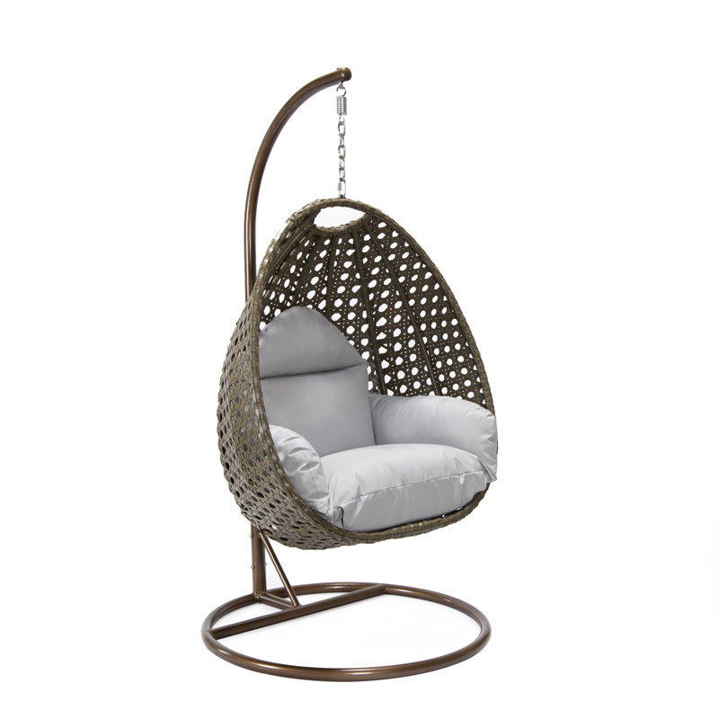 Balancelle d'extérieur pour 1 personne avec support Brookstonval, support pour œuf suspendu en osier tissé à la main, structure en fer résistant aux rayons UV, méridienne de patio rembourrée pour porche, jardin, balcon et cour arrière