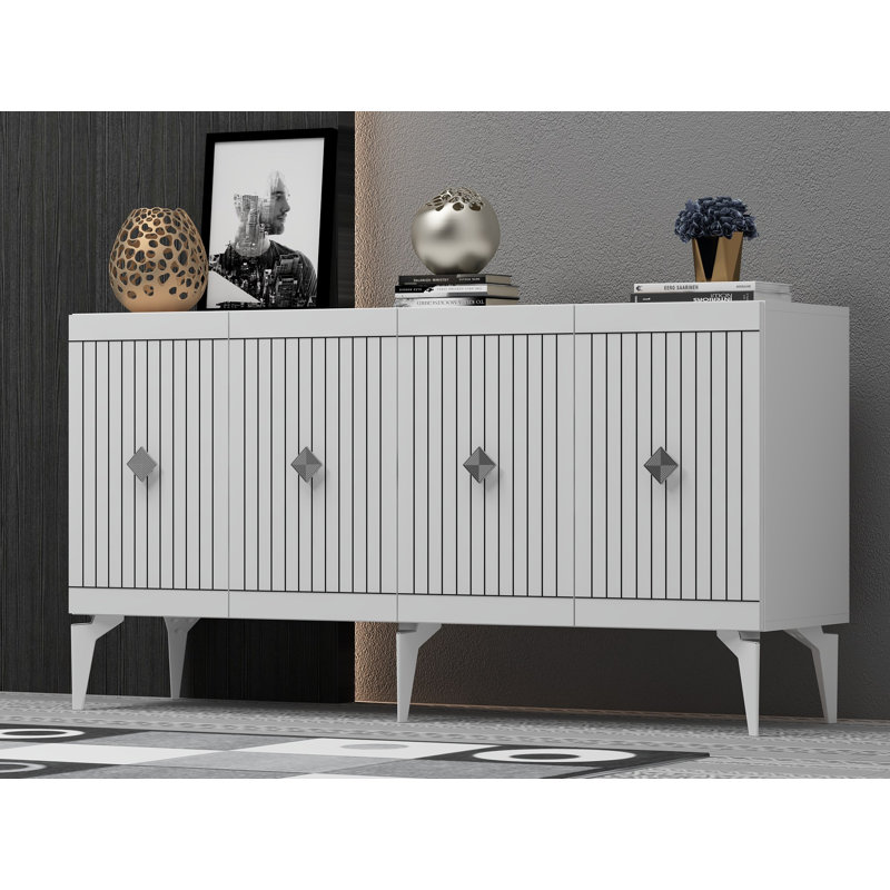 Olivia 79cm Sideboard, White/Silver