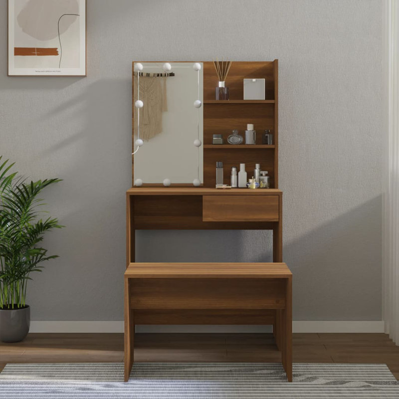 Itamar Dressing Table with Mirror, Dark Brown