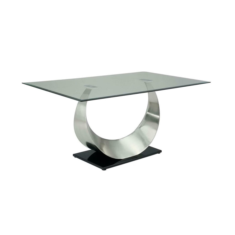 59.6" W Contemporary Dining Table, Silver/Black