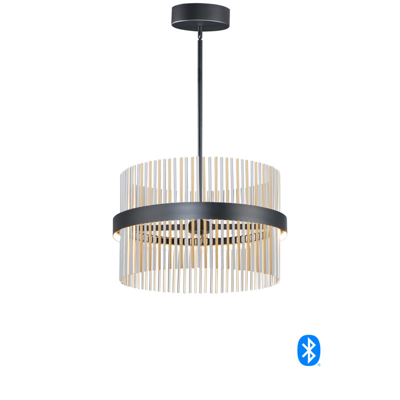 2 - Light Dimmable LED Geometric Chandelier, Black/Satin Nickel/Satin Brass