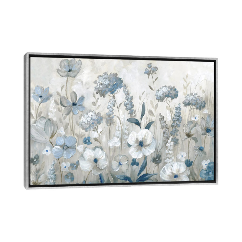 Cool Blue Field - reproduction d'art murale encadrée, H 40 po x l 60 po, Argent argent