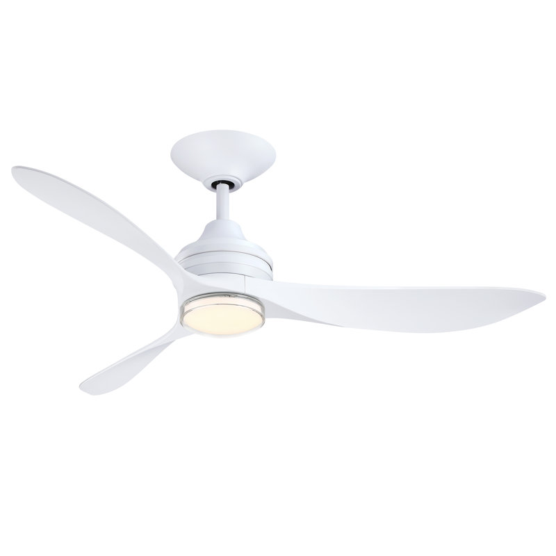 Ventilateur de plafond intelligent Aviara Coastal Marine Grade 52 pouces pour intérieur/extérieur avec kit d'éclairage double paroi à DEL à température de couleur sélectionnable - Blanc mat avec pales blanches mates