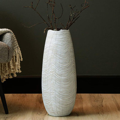 Bajrush Handmade Polyresin Vase for Living Room Decor, Textured White and Brown Modern Home Decoration