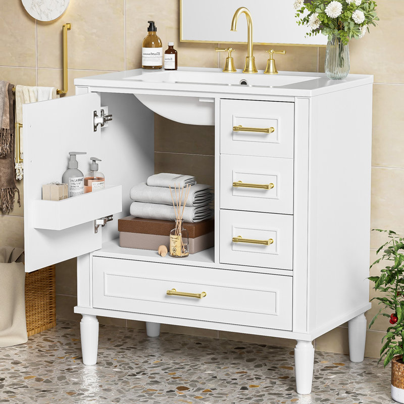 30'' Freestanding Bathroom Vanity With Ceramic Sink, White
