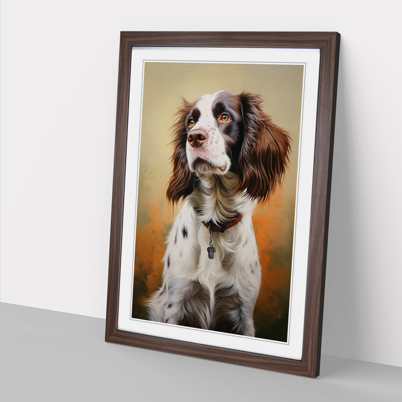 English Springer Spaniel Realism - Single Picture Frame Print on Wood, 64cm H x 46cm W x 2cm D, Walnut