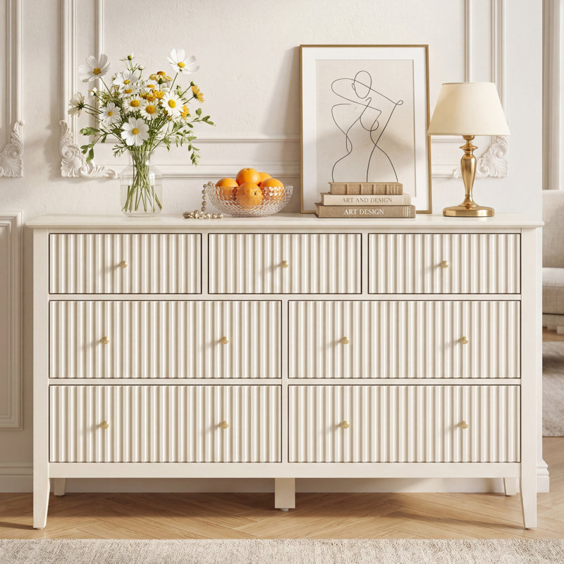 Commode 7 tiroirs Philomena, l 53,1 po, Beige