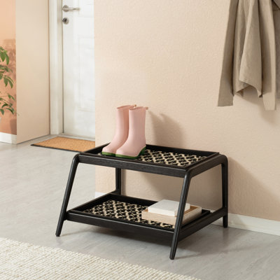 Premium Solid Wood Boot Tray Stand with Natural Coir Mat - Entryway & Mudroom Shoe Organizer