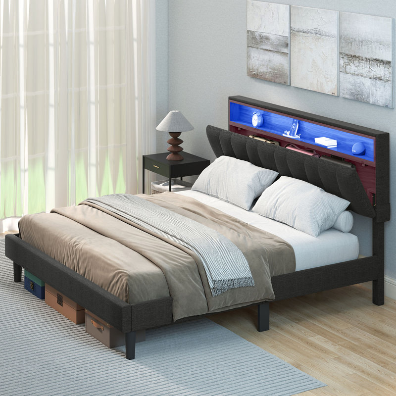 Upholstered Storage Bed, Queen, Dark Green