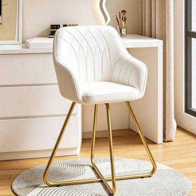 Fauteuil de coiffeuse Akron avec dossier, fauteuil de maquillage en similicuir avec base en métal doré, fauteuil d'appoint rembourré moderne pour chambre à coucher, bureau personnel